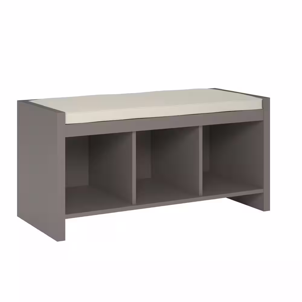 Ameriwood Home Pebblebrook Grey Taupe Entryway Storage Bench with Cushion 17.9 in. H x 35.9 in. W x 15.9 in. D