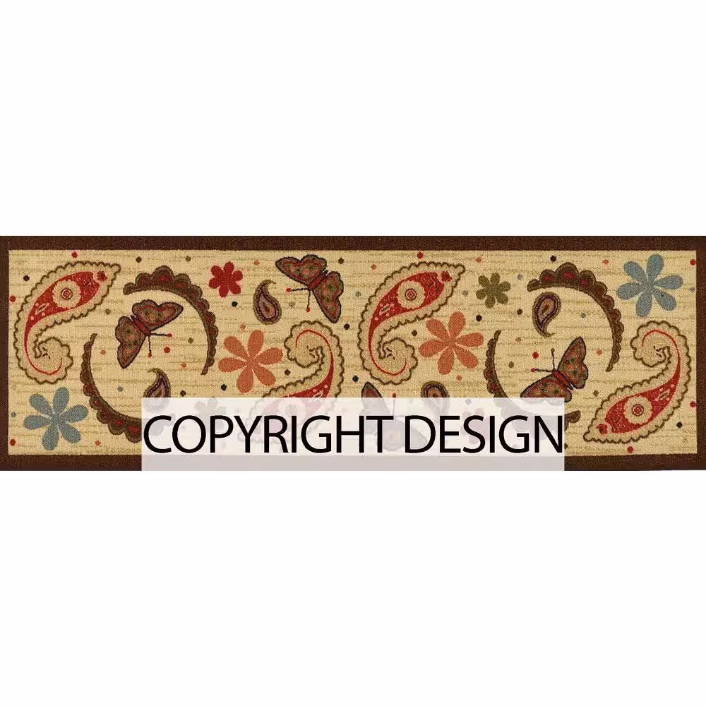 Ottomanson Sara Collection Non-Slip Rubberback Paisley Design 2x5 Kitchen Runner Rug, 1 ft. 8 in. x 4 ft. 11 in., Beige Paisley