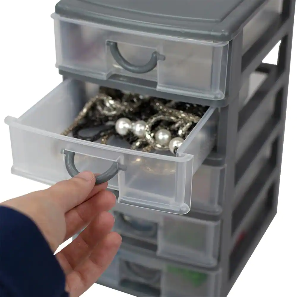 Home Basics 7 in. W x 9.5 in. H Grey Plastic 5-Drawer with Grey Drawers