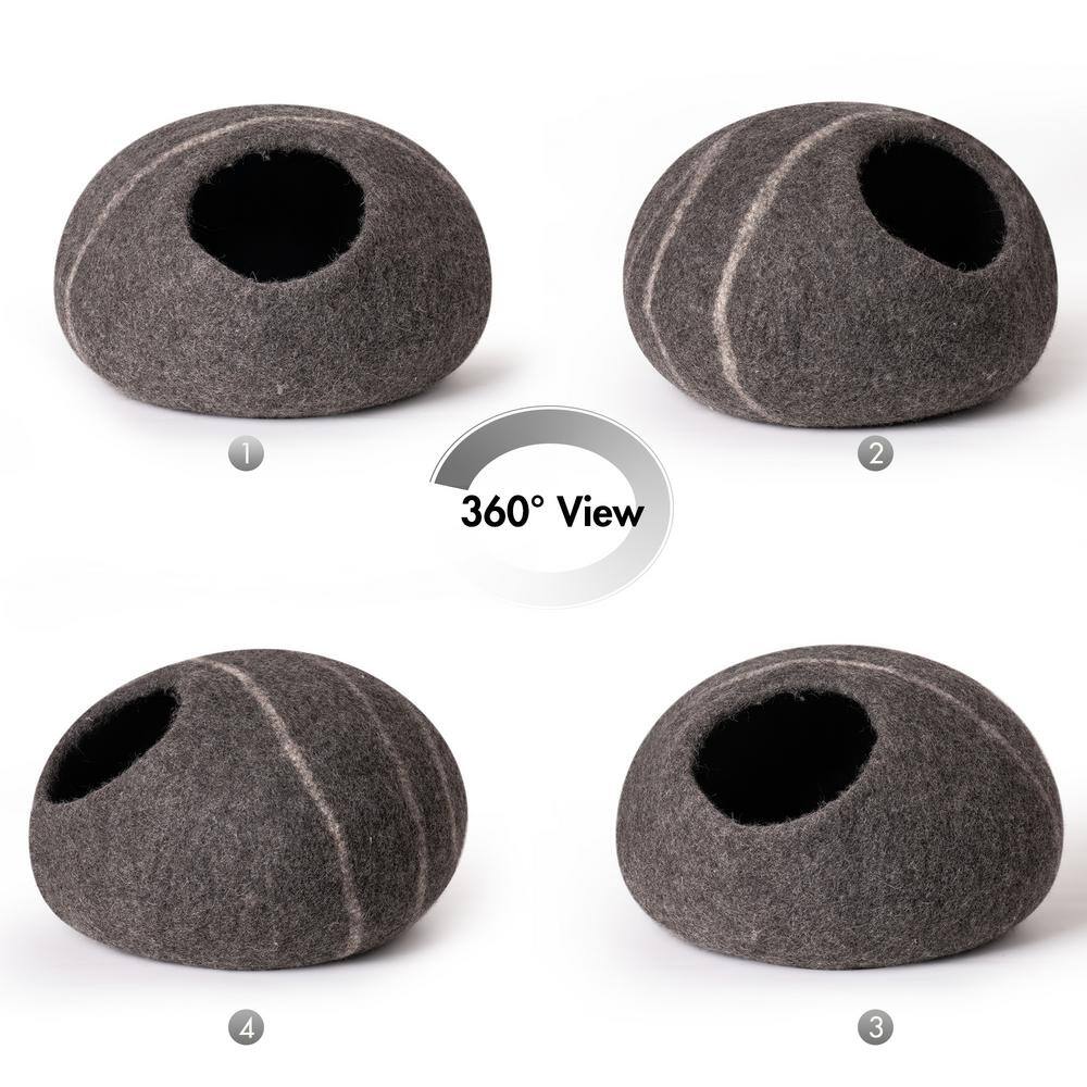 None Black Gray Cat Cave Bed Handmade Wool Cat Bed Cave Cat House with Mouse Toy
