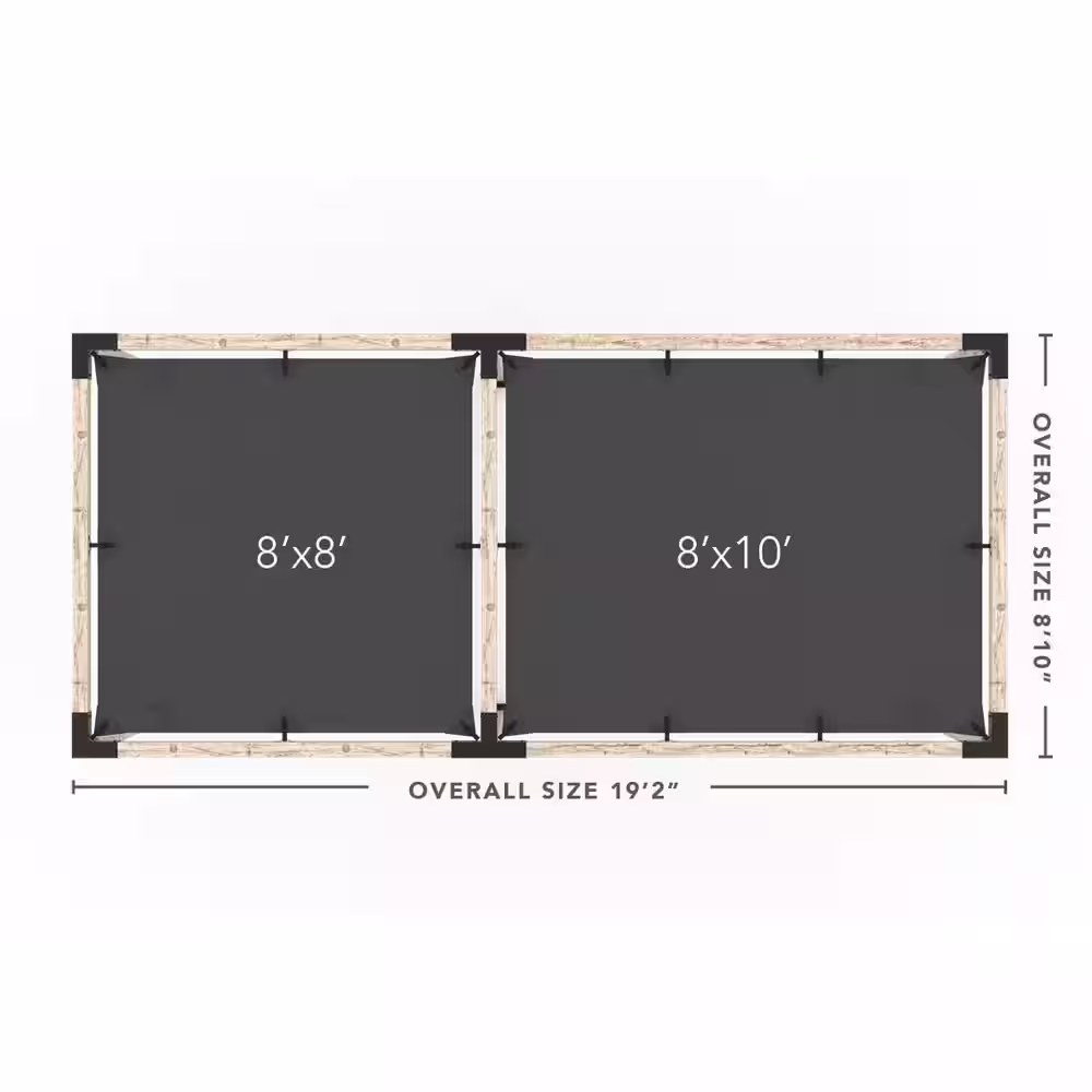 TOJA GRID 8 ft. L x 18 ft. W Double Pergola Kit with 2 Crimson Shade Sails, for 4x4 Wood