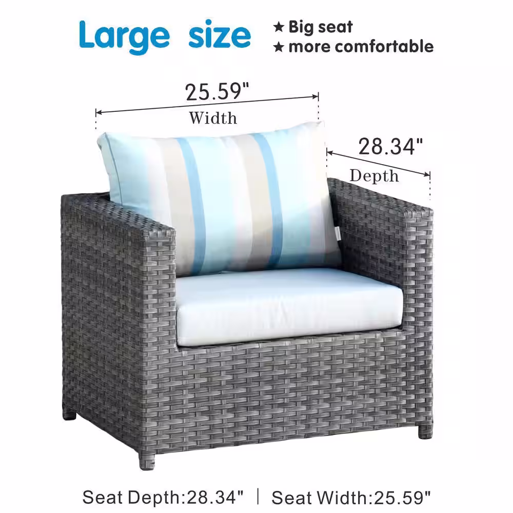 HOOOWOOO Lake Caddo Gray 9-Piece No Assembly Wicker Patio Conversation Sofa Set with a Coffee Table and Sunbrella Cushions