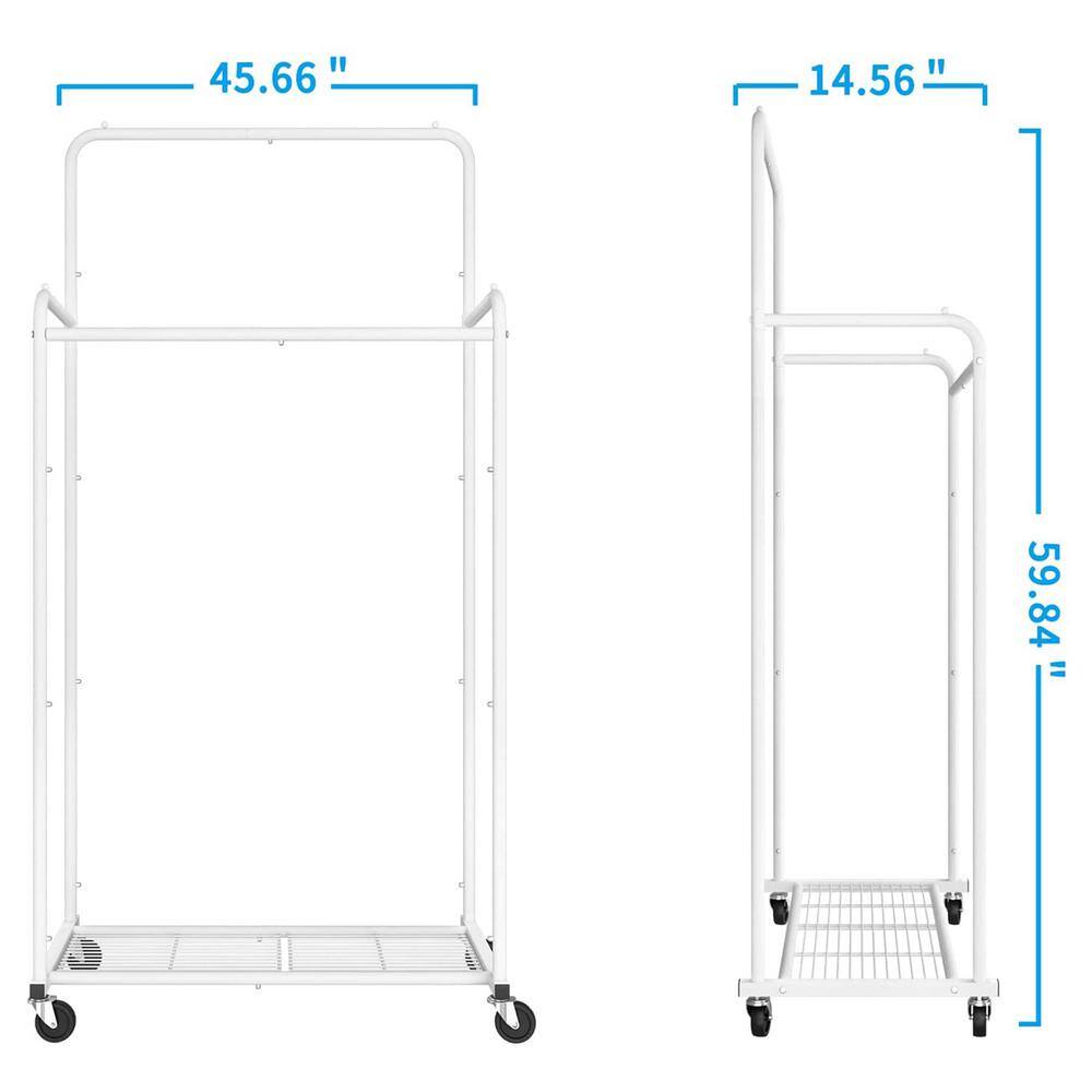 None White Metal Garment Clothes Rack Double Rods 28.5 in. W x 59.6 in. H