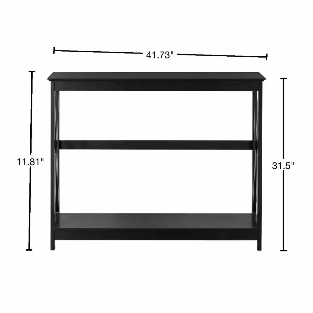 None 41.73 in. Standard Rectangle Black Wood Console Table with Shelves