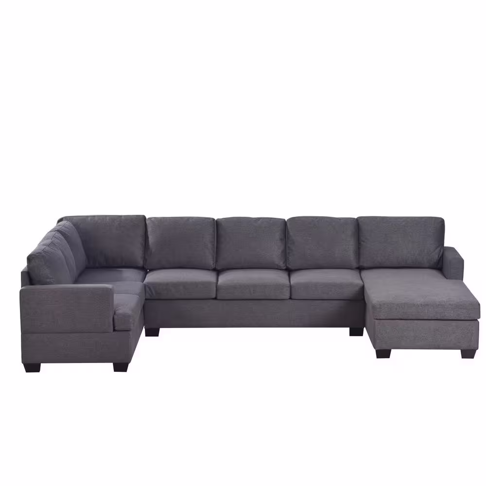 Harper & Bright Designs Modern Large 125.6 in W Square Arm Polyester Upholstered U Shaped Sectional Sofa in Gray