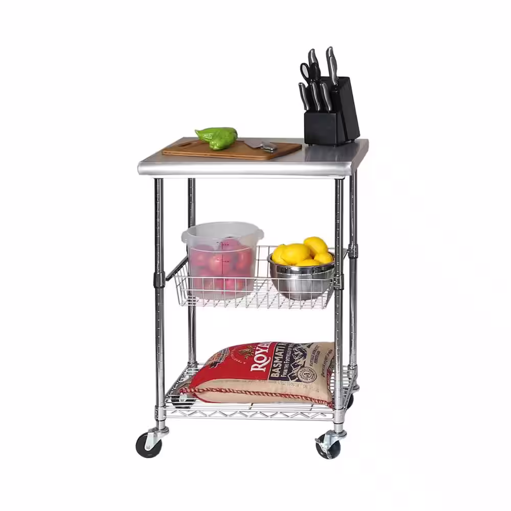 Seville Classics Stainless Steel Kitchen Cart with Basket