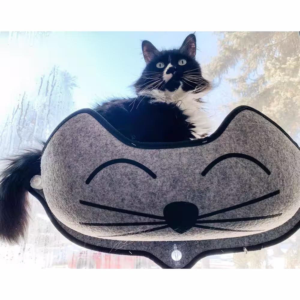 K and H Pet Products 27 in. x 11 in. Medium Gray EZ Mount Kittyface Window Bed