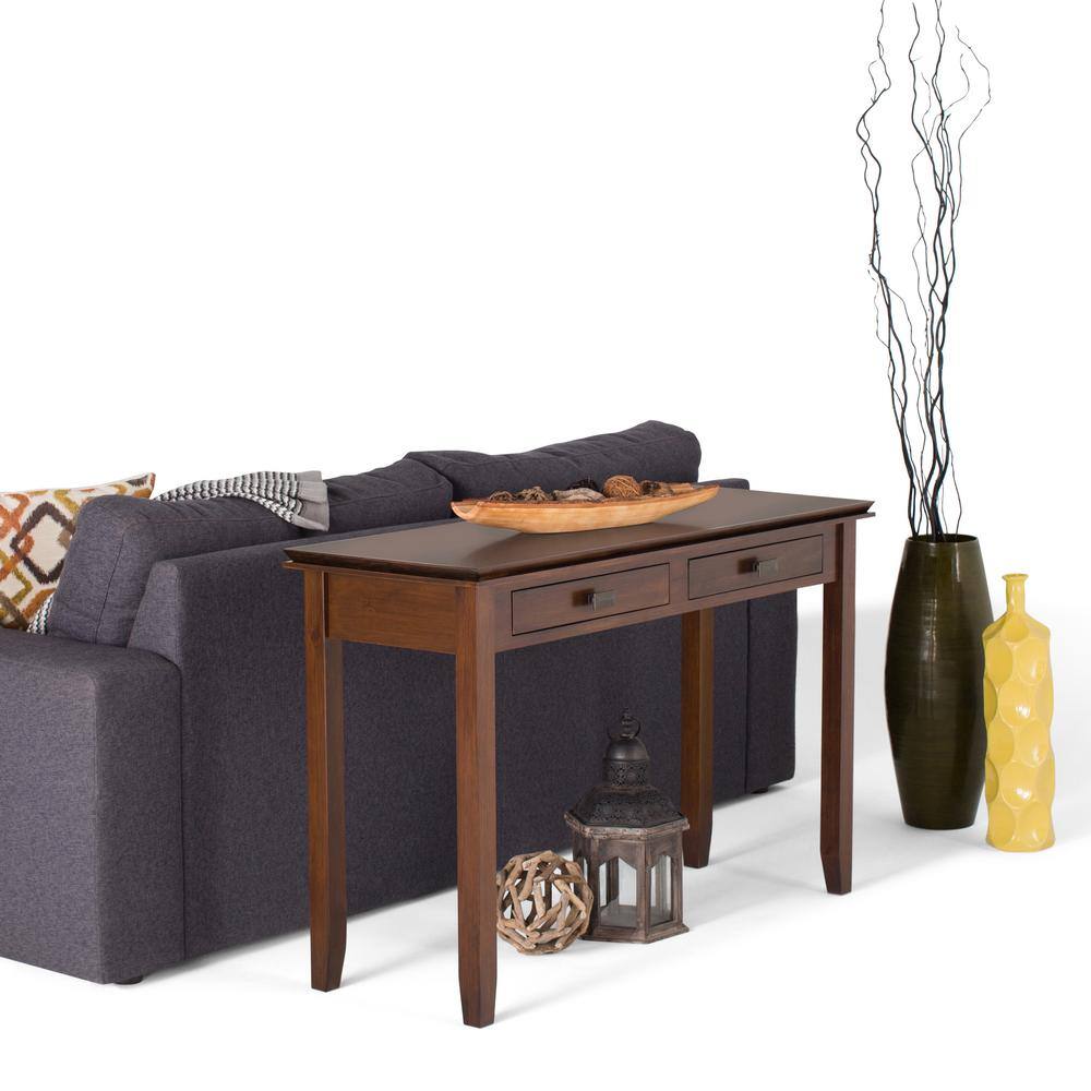 Simpli Home Artisan Solid Wood 46 in. Wide Transitional Console Sofa Table in Russet Brown