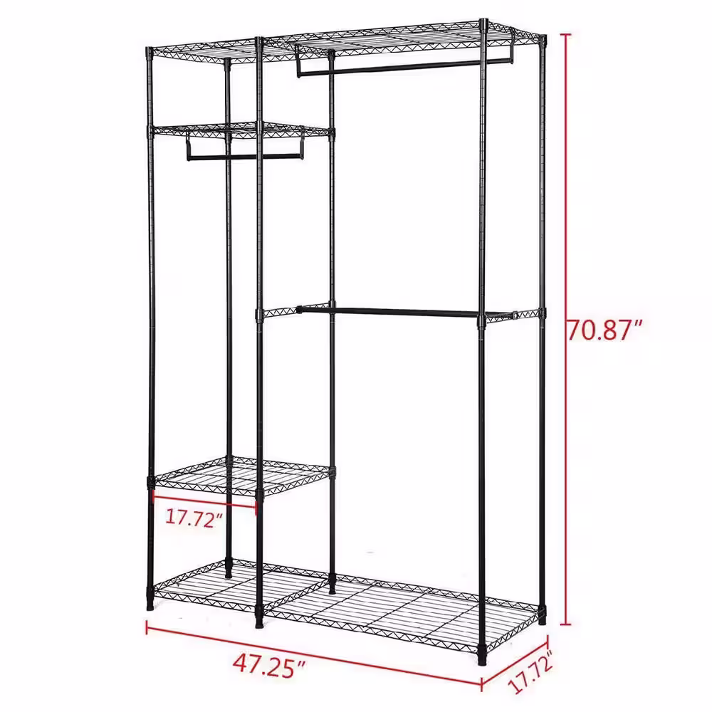 None Black Iron Clothes Rack 17.72 in. W x 70.87 in. H