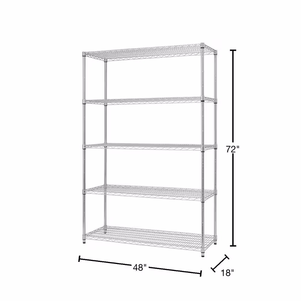TRINITY Chrome 5-Tier Steel Wire Shelving Unit (48 in. W x 72 in. H x 18 in. D)