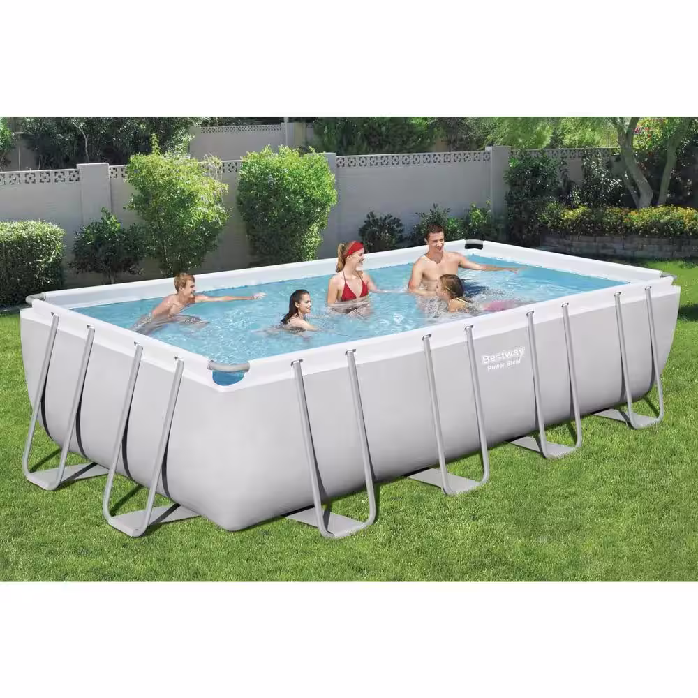 Bestway 18 ft. x 9 ft. x Rectangular 48 in. Deep Metal Frame Above Ground Swimming Pool Set