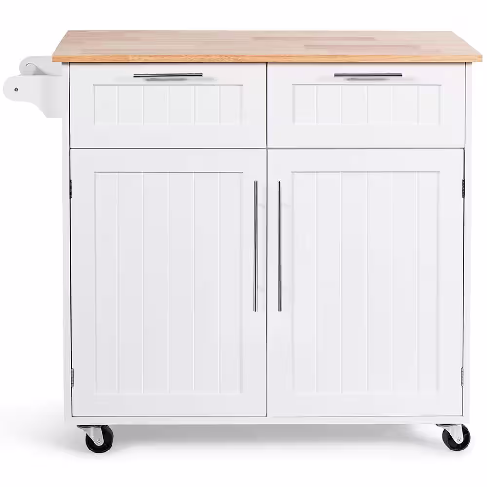 Costway White Kitchen Cart with Cabinet