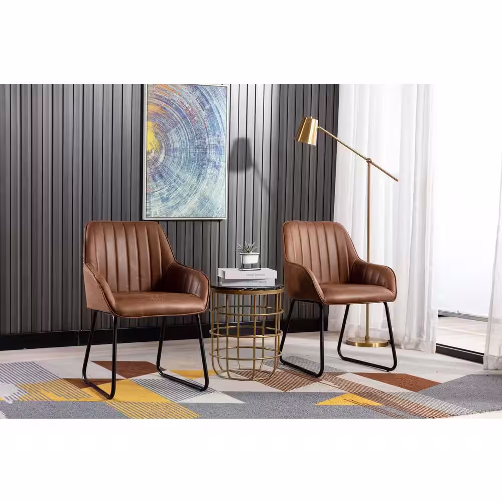 Home Beyond Ajaccio Brown Synthetic Leather Midcentury Dining Accent Chair (Set of 2)