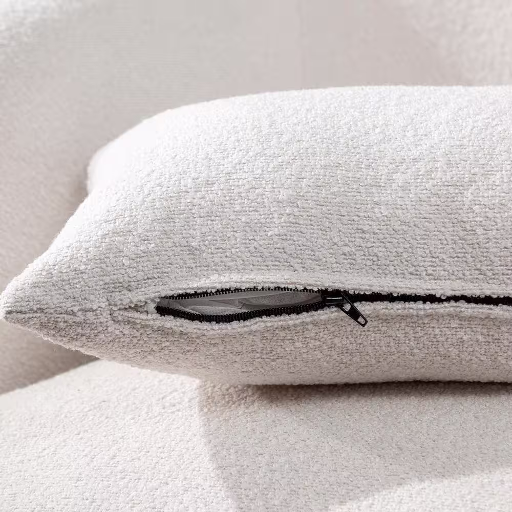 KINWELL Beige Poly Blend Boucle Fabric Upholstered Swivel Armchair