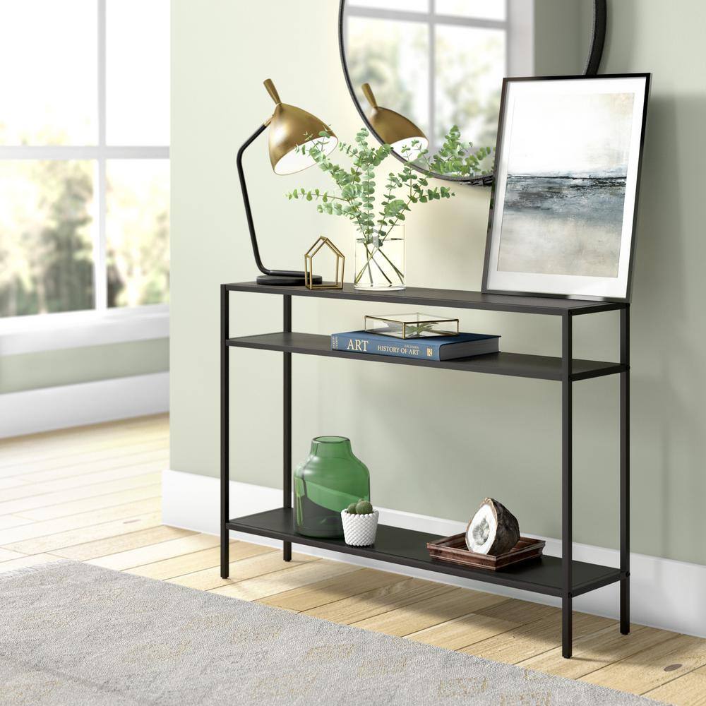 Meyer&Cross Ricardo 30 in. Blackened Bronze Console Table with Metal Shelves