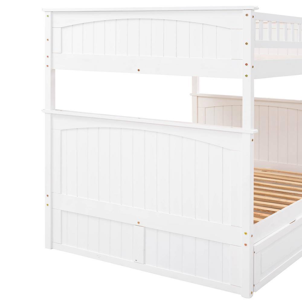 Harper & Bright Designs White Full Over Full Wood Bunk Bed with Twin Trundle