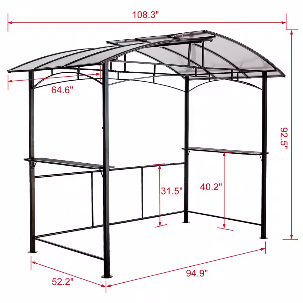 None 8 ft. x 5 ft. Beige Grill Gazebo BBQ Shelter with Steel Hardtop and Side Shelves