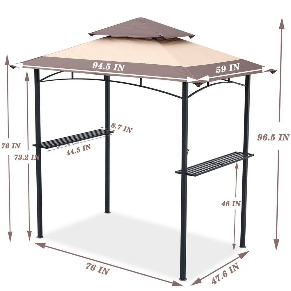 None 8 ft. x 5 ft. Brown Shelter Tent, Double Tier Soft Top Canopy and Steel Frame with Hook and Bar Counters