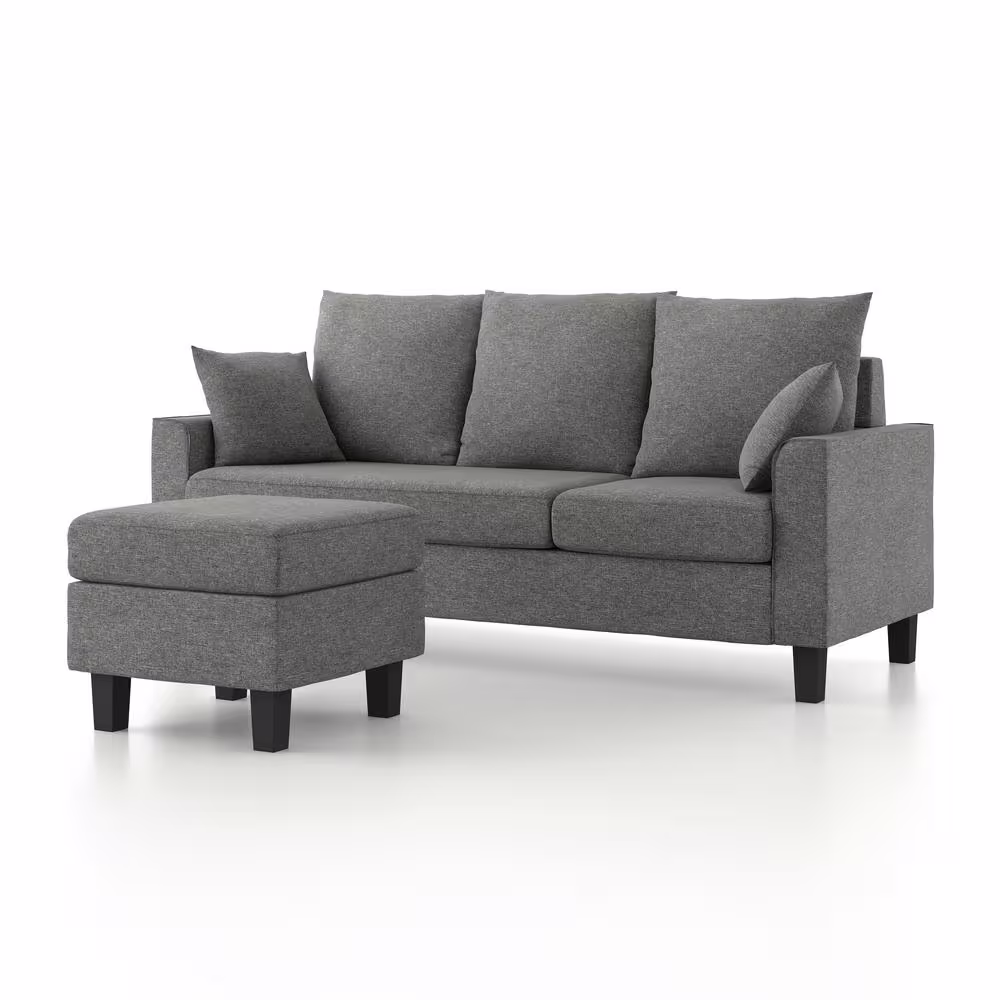None Tully 74 in. W Straight Arm 1-Piece Polyester L-Shaped Sectional Sofa in Gray