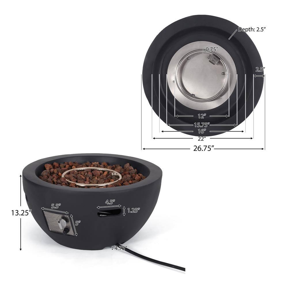 Noble House Tulip Dark Gray Stone Fire Pit Bowl (No Tank Holder)