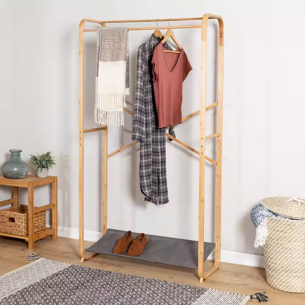 Honey-Can-Do Gray Bamboo Clothes Rack 36 in. W x 65.94 in. H