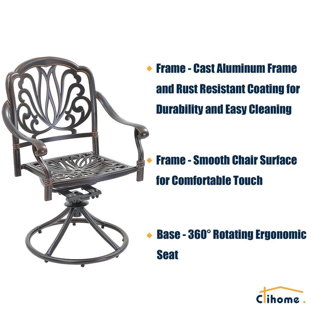 Clihome 5-Piece Outdoor Patio Set Round Cast Aluminum Table and Swivel Chairs