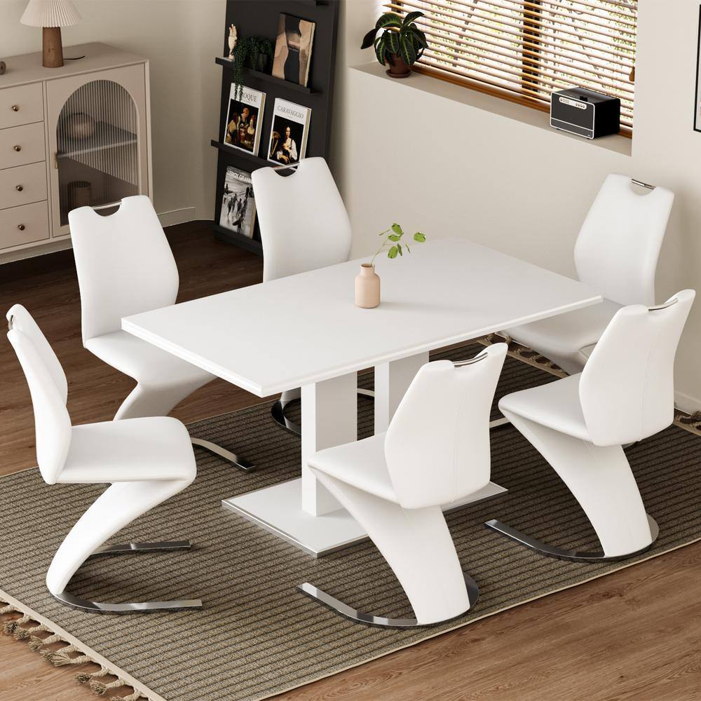 None White Leather Upholstered Mermaid-shaped Dining Chairs with Chrome Legs (Set of 4)