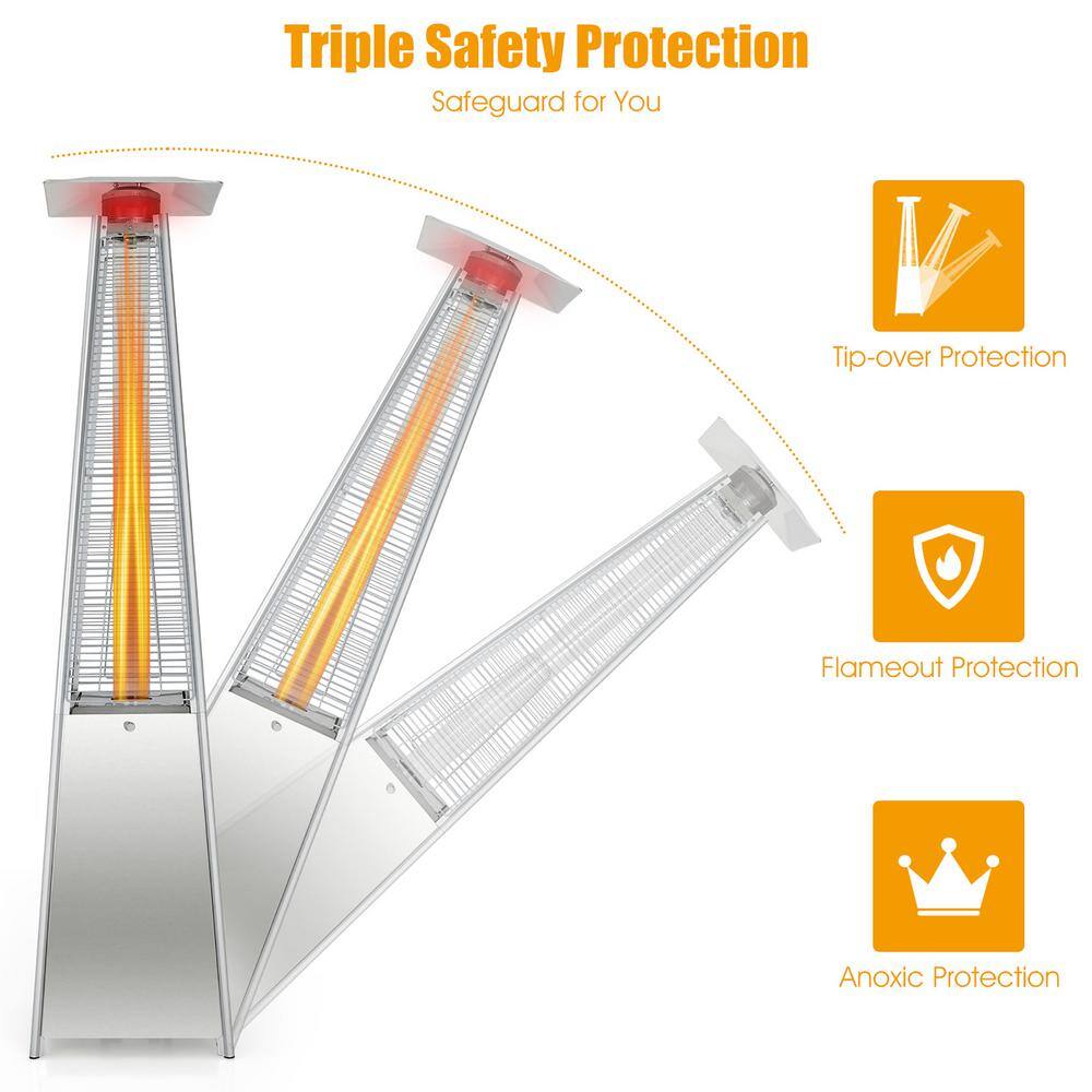 Costway 42000 BTU 90 in. Tall Residential Pyramid Patio Heater Quartz Glass Tube Silver Flame Heating with Wheel