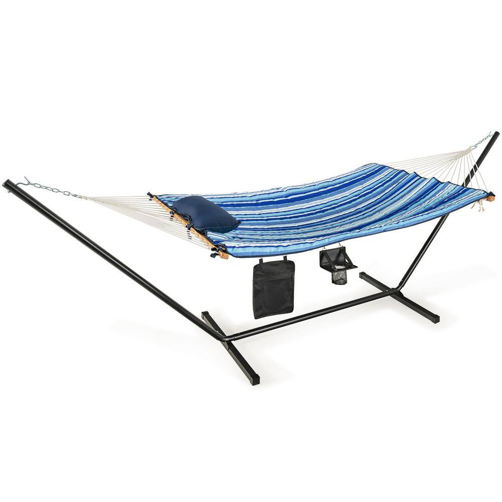 Gymax Swing Hammock Chair Set Hanging Bed with Heavy-Duty Steel Stand Cup Holder