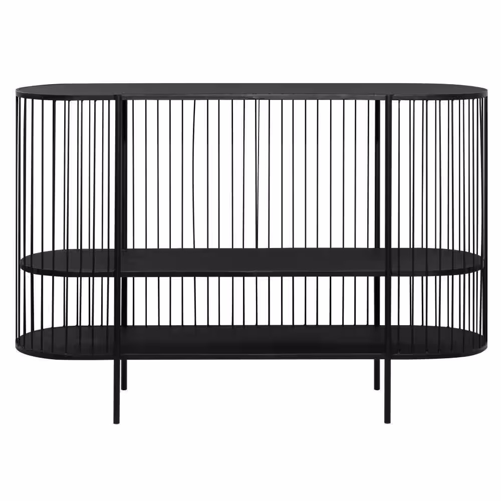Litton Lane 48 in. Black Extra Large Oval Metal Narrow Open Wire Frame 2 Shelf Console Table