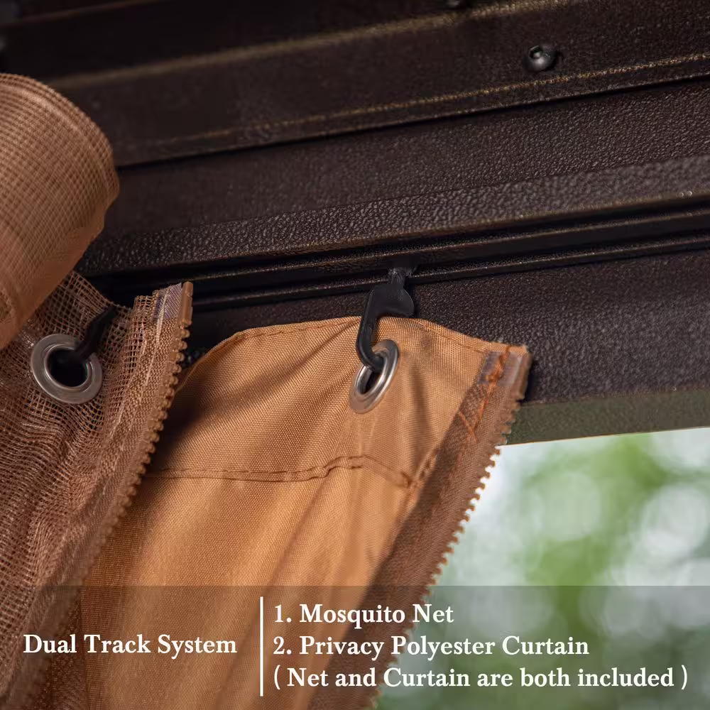 None 10 ft. x 12 ft. Aluminum Hardtop Gazebo Galvanized Steel Roof Curtain and Mosquito Net