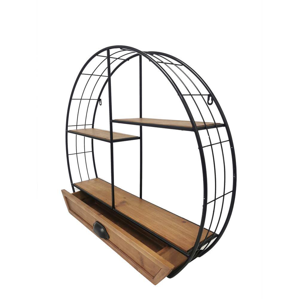 PETERSON ARTWARES Rustic Iron Wall Shelf with Drawer