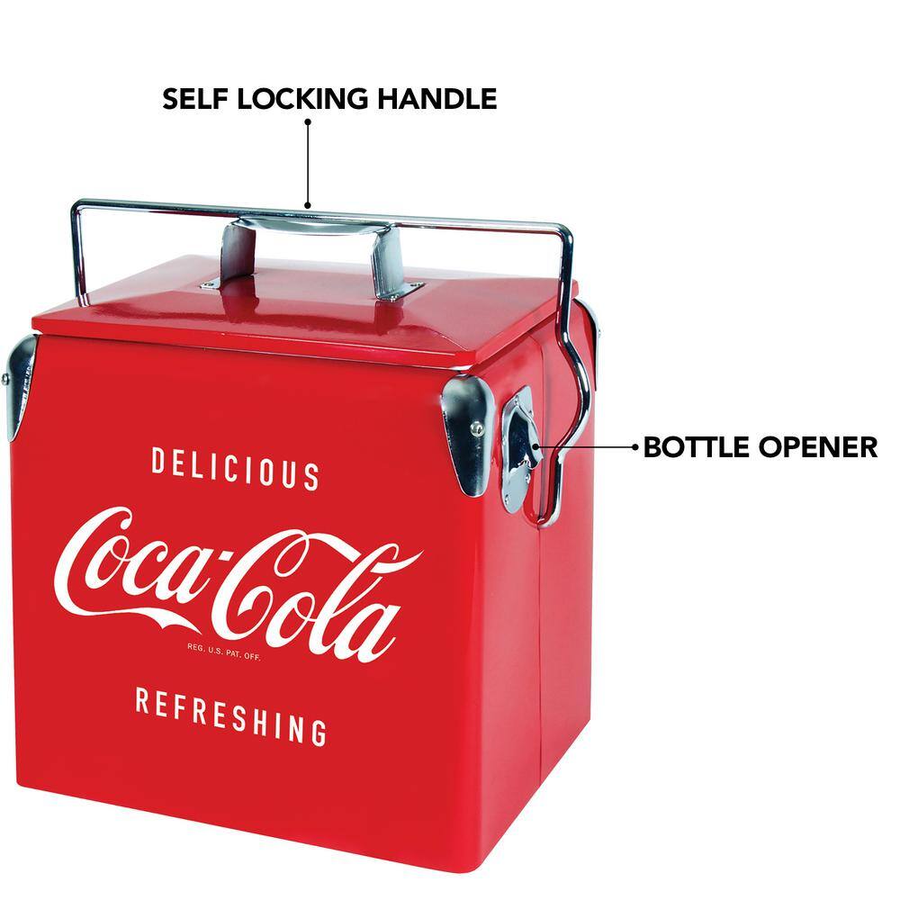 Koolatron Coca-Cola Retro Ice Chest Beverage Cooler with Bottle Opener 13L (14 qt.) 18 Can, Red and Silver