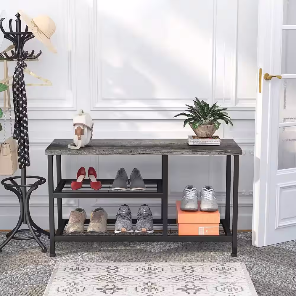 None 16.3 in. H 8-Pair 3-Tier Black Metal Shoe Rack