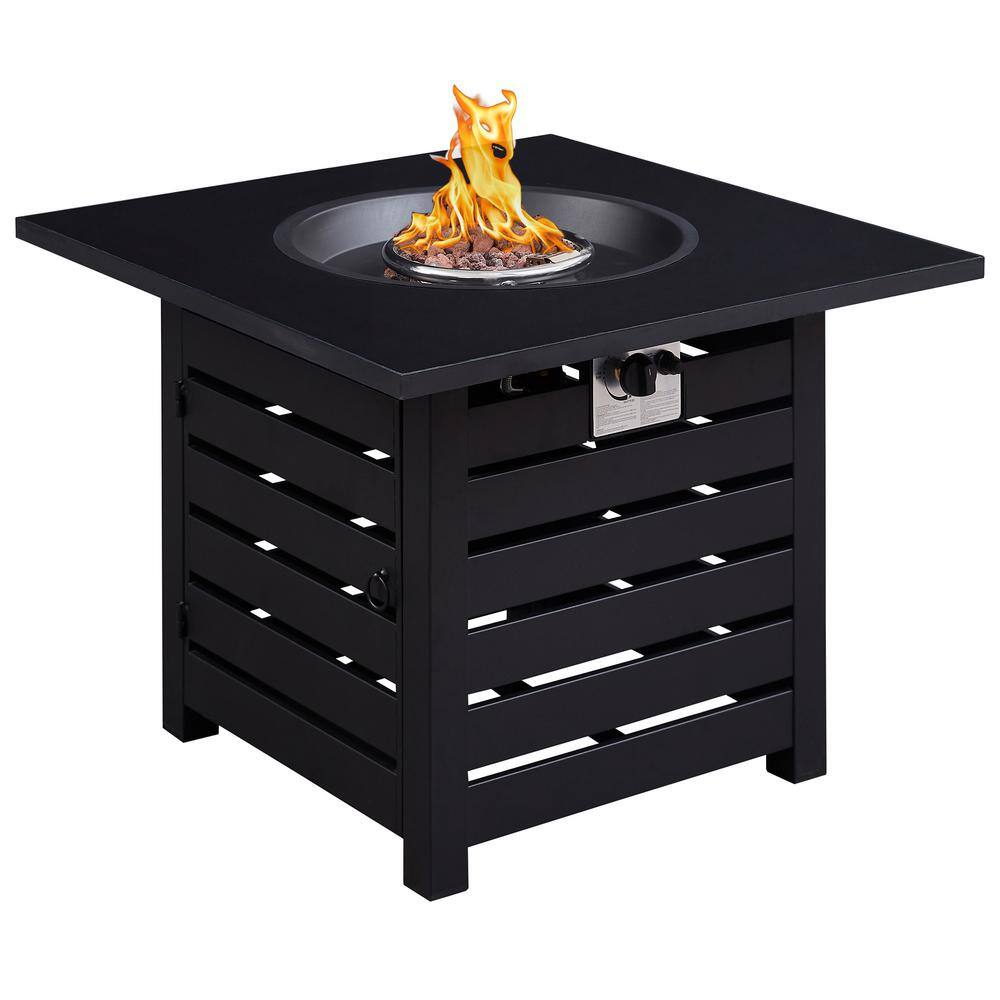 None 31.77 in. W x 23.62 in. H Square Black Metal Base Propane Gas Fire Pit with Black Ceramic Table Top