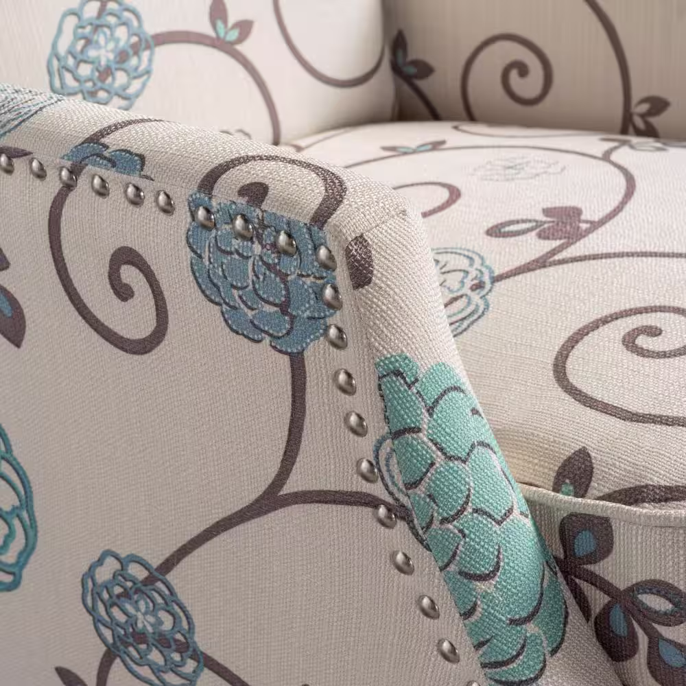 Noble House 26.5 inches Width Big and Tall White/Blue Polyester Wing Chair Recliner