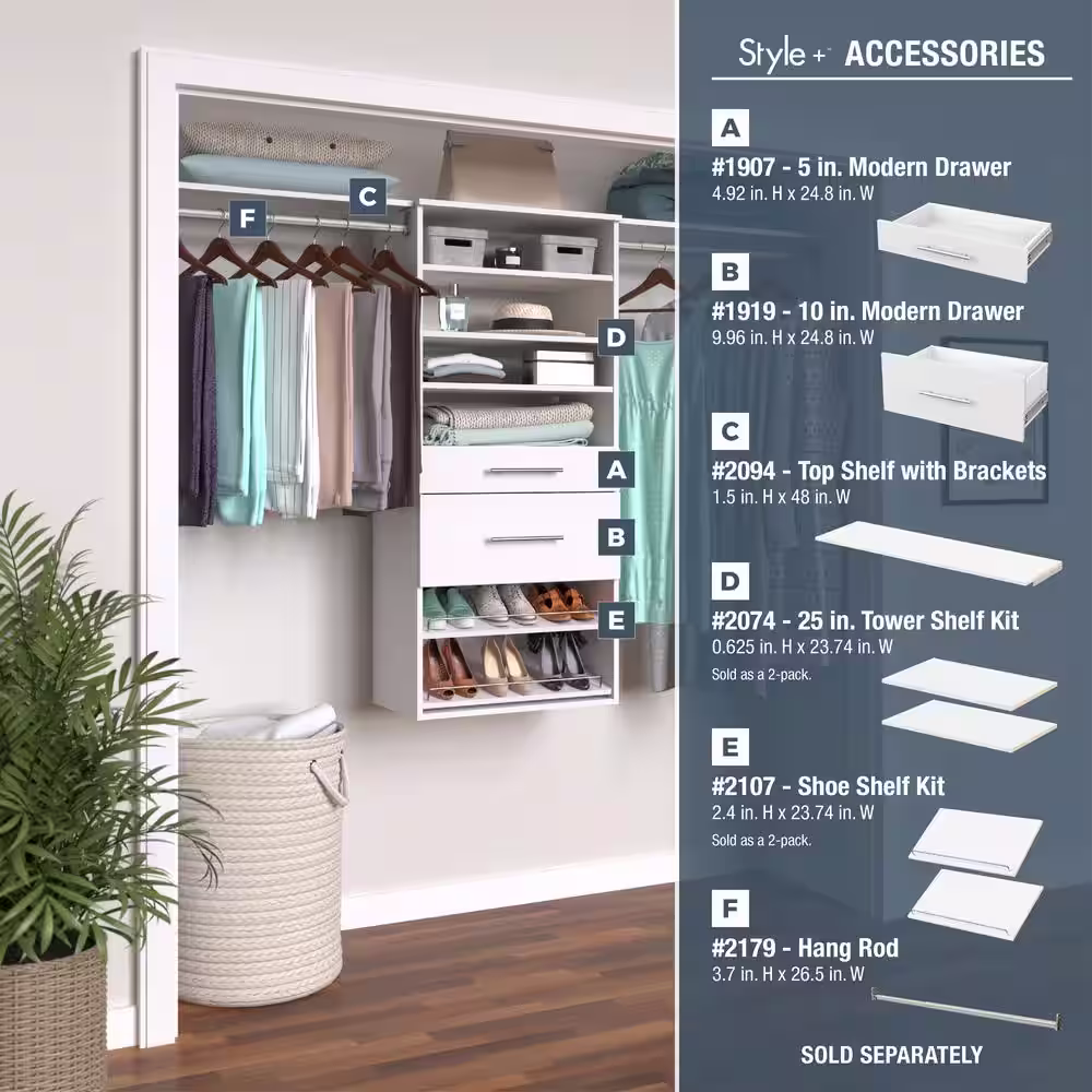 ClosetMaid Style+ 25 in. W White Hanging Wood Closet Tower