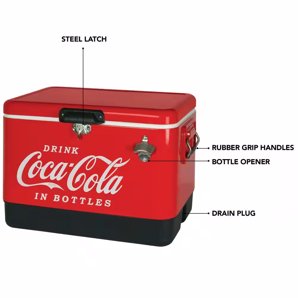 Koolatron Coca-Cola Ice Chest Beverage Cooler with Bottle Opener, 51L (54 qt.), 85 Can Capacity, Red and Black