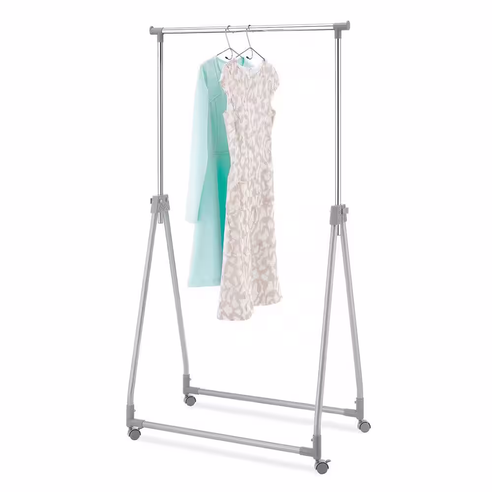 None Silver Metal Garment Clothes Rack Collapsible 34.8 in. W x 66.3 in. H