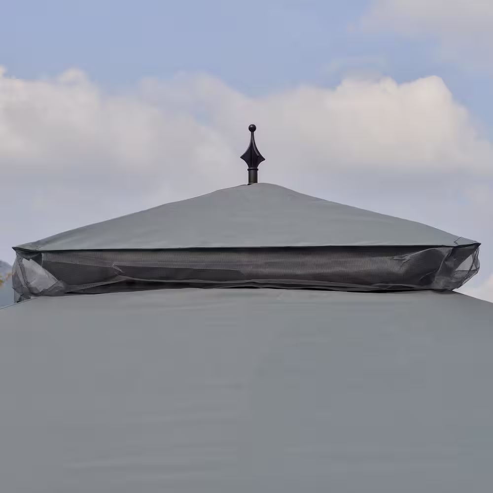 Outsunny 10 ft x 10 ft Grey Outdoor Patio Gazebo Canopy with Removable Mesh Curtains & Display Shelves