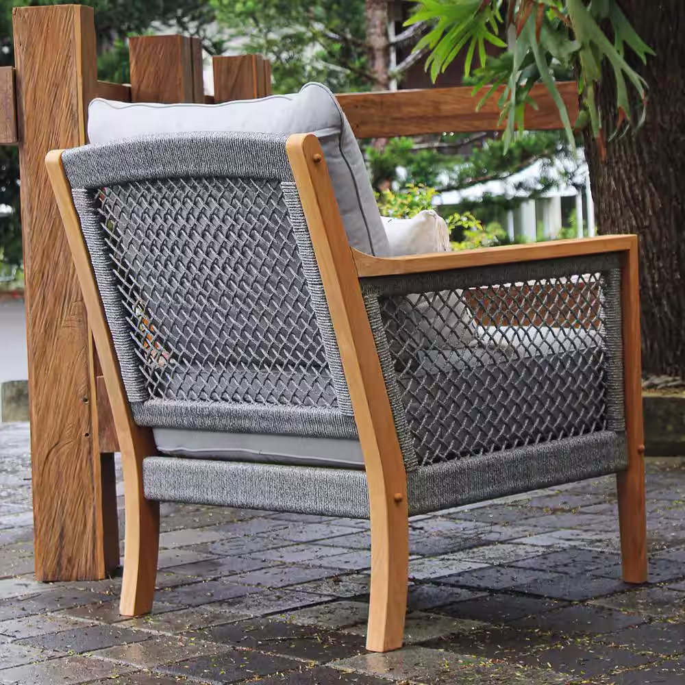 Cambridge Casual Nassau 4-Piece Teak Wood Patio Conversation Set with Gray Cushion