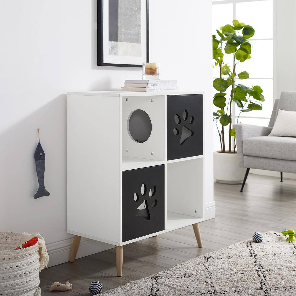 Sam's Pets Convertible Black and White Cat Tree End-Table Shelf