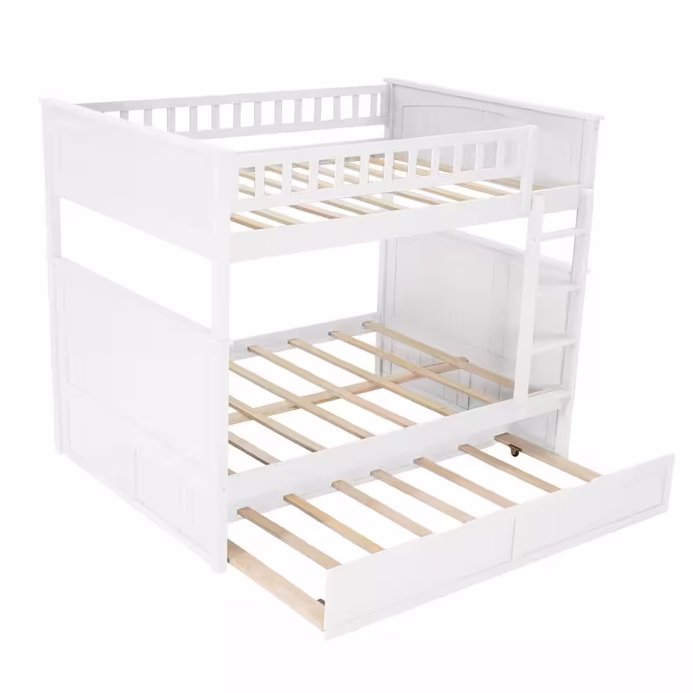 Harper & Bright Designs White Full Over Full Wood Bunk Bed with Twin Trundle