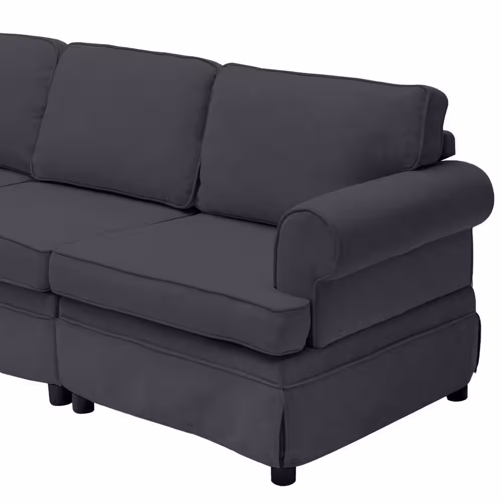 Harper & Bright Designs 108.6 in. W Rolled Arm 7-piece Linen Upholstered Modular Sectional Sofa in Gray with Ottoman