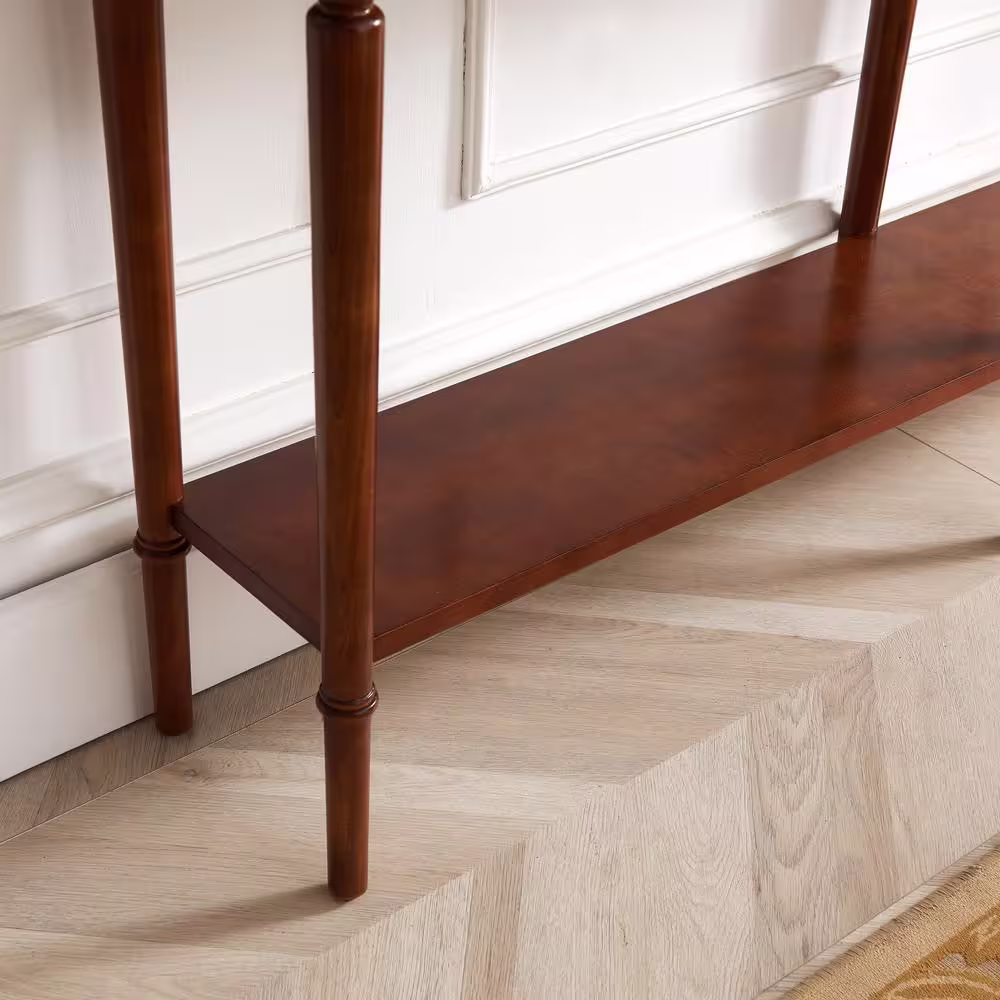 Leick Home Rich Pecan Brown Pecan Coastal Double Hall Console/Sofa Table with Display Shelf