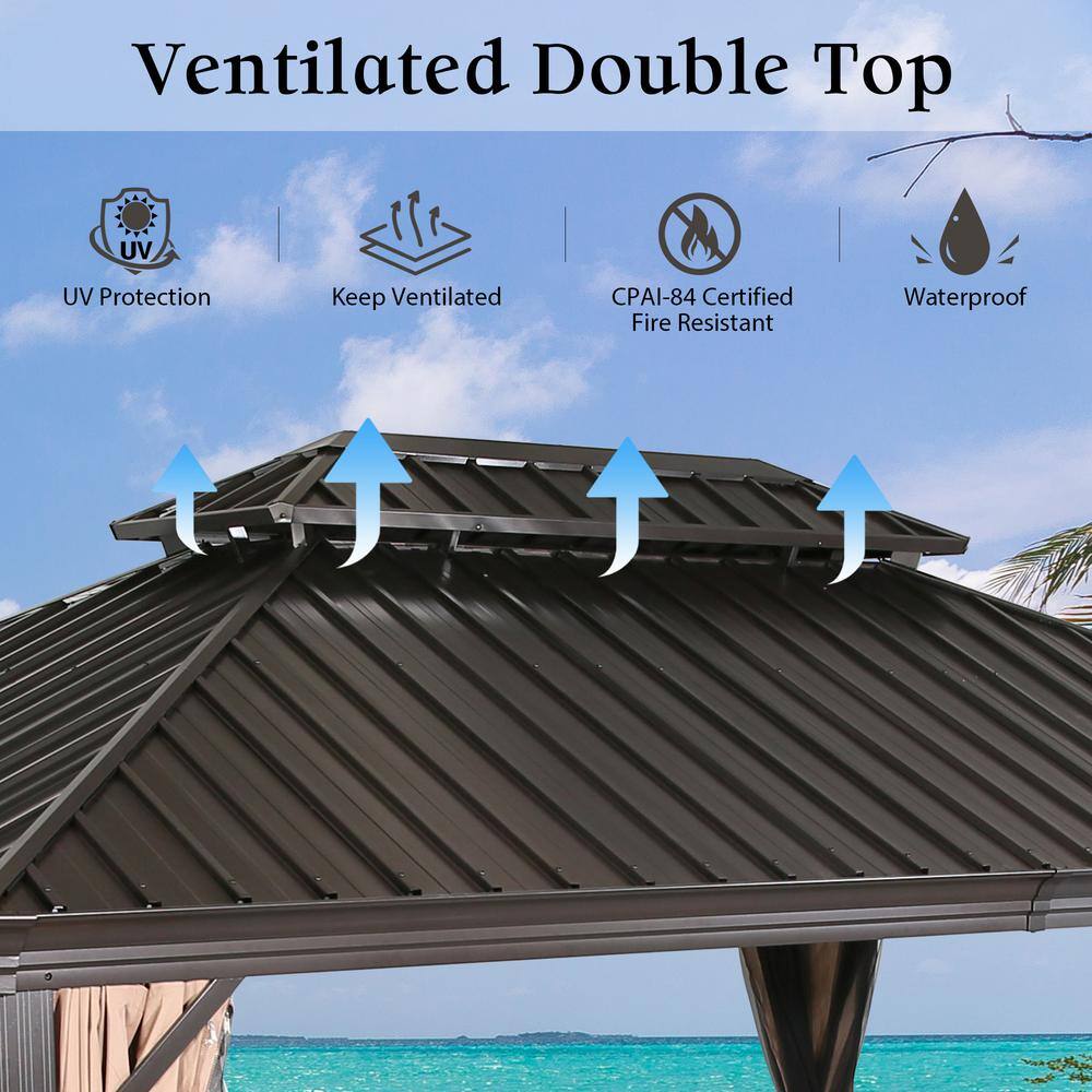 None 10 ft. x 12 ft. Aluminum Hardtop Gazebo with Galvanized Steel Roof and Mosquito Net