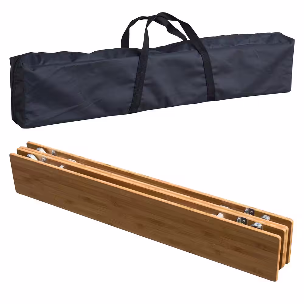 AmeriHome 39.35 x 25.5 Inch Adjustable Height Folding Bamboo Wood Table with Carry Bag