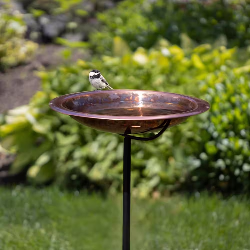 Good Directions Pure Copper Birdbath, Featuring a Hand-Applied Fired Finish and a Multi-Pronged Garden Pole