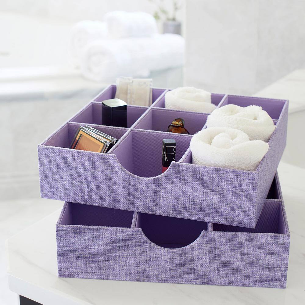 HOUSEHOLD ESSENTIALS 12 in. W x 3 in. H Iris Heather Linen 1 Drawer Unit 9 Section Hard-Sided Trays (2-Pack)