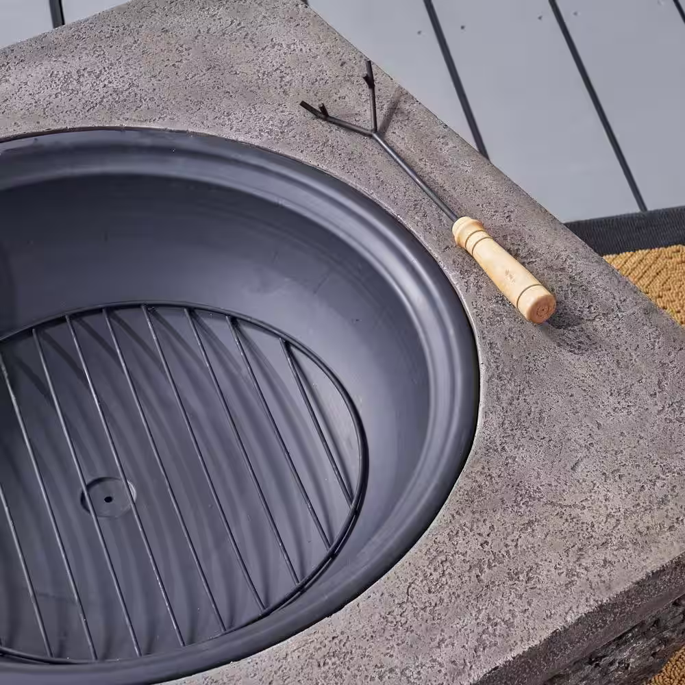 Noble House Karina 32 in. x 20 in. Square Concrete Wood Burning Fire Pit in Grey